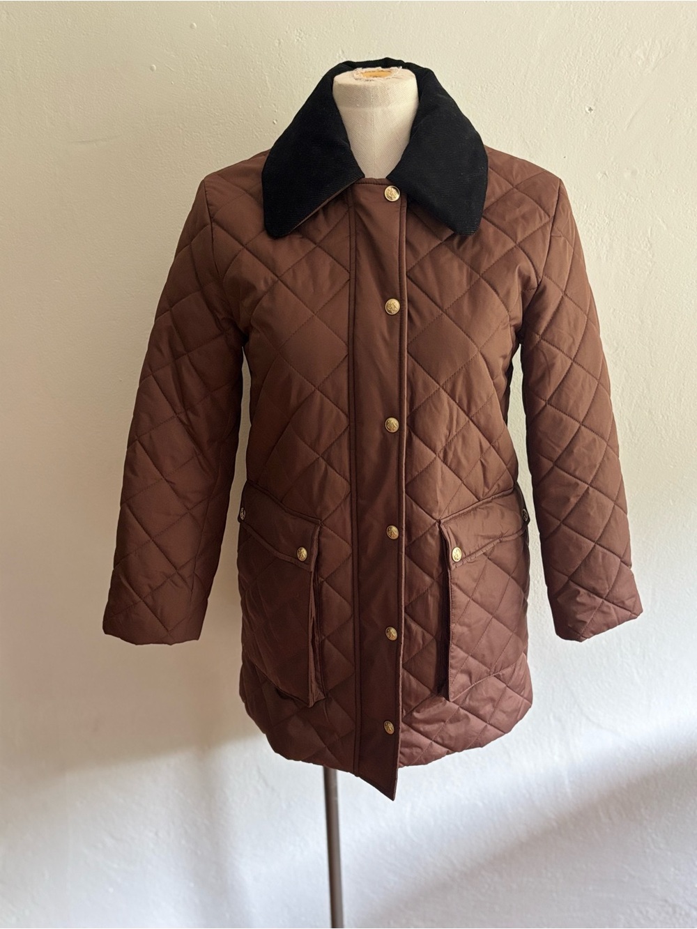 J.CREW Quilted Barn Jacket Brown Black Corduroy Collar Style XSP - Picture 3 of 9